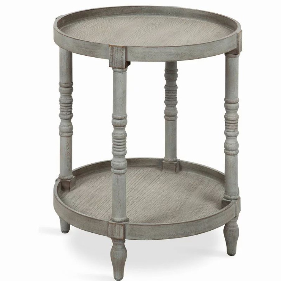 Coffee & Accent Tables * | Uniek Bellport Round Wood Side Table With Shelf, Gray 20X20X24