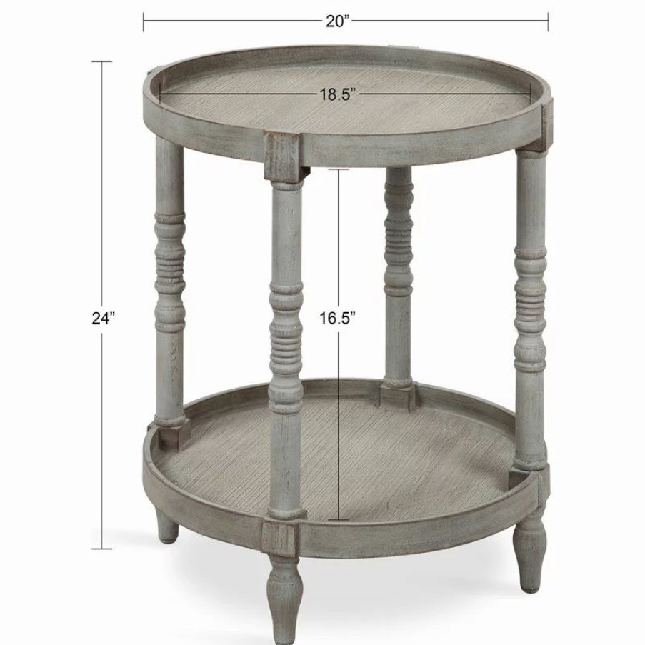 Coffee & Accent Tables * | Uniek Bellport Round Wood Side Table With Shelf, Gray 20X20X24