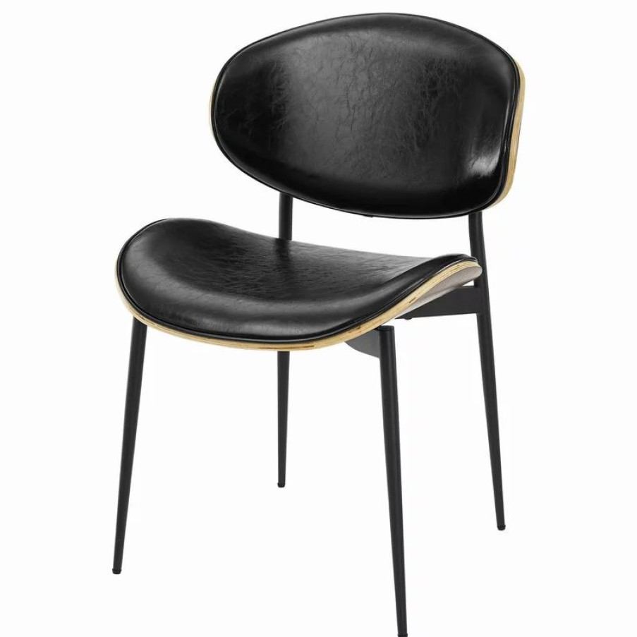 Chairs * | Art Leon Mid-Century Modern Bentwood Faux Leather Dining Chair, Set Of 2, Black