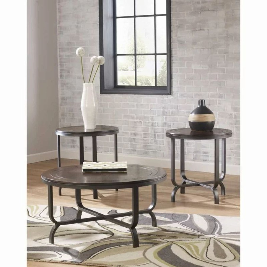 Coffee & Accent Tables * | Ashley Furniture Industries Ferlin Table Set, Coffee Table And 2 End Tables, Dark Brown