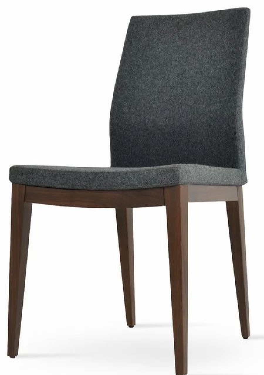 Chairs * | Sohoconcept Pasha Wood High Back Chair, Solid Beech Walnut Finish Base, Dark Gray Wool