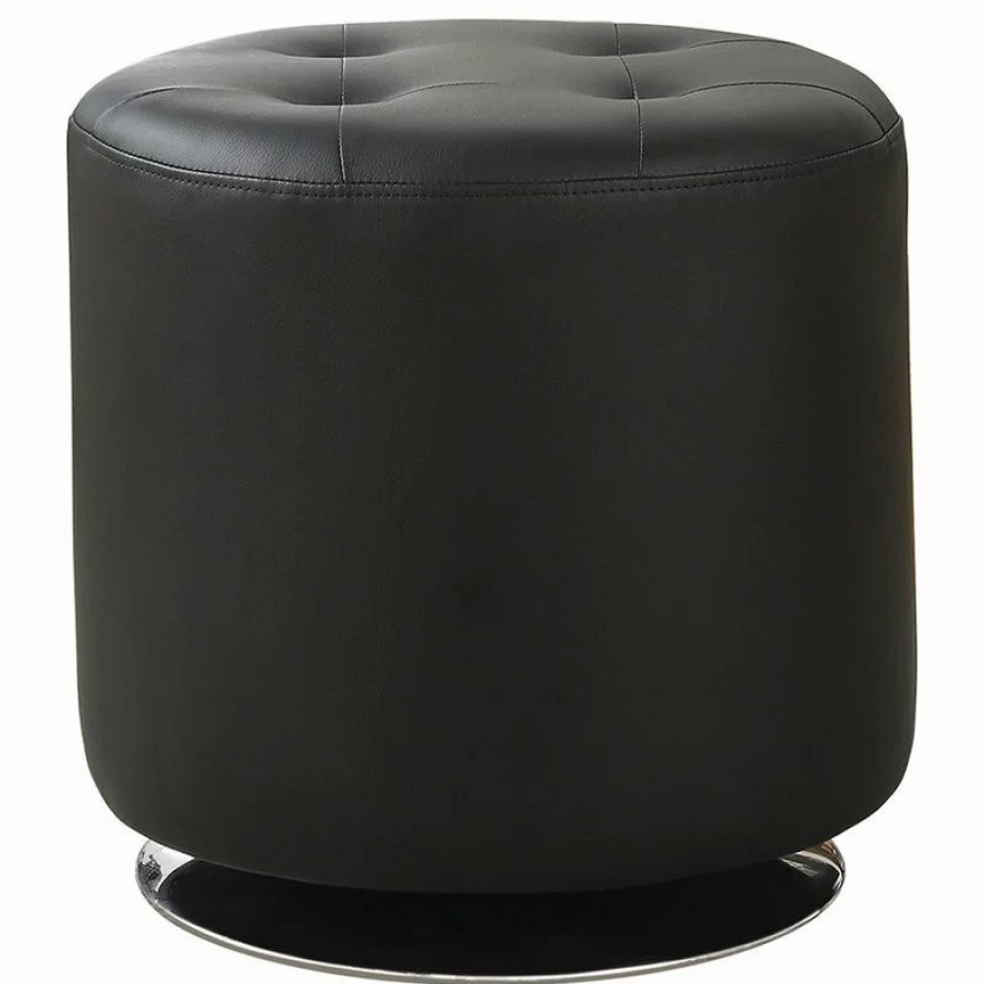 Footstools & Ottomans * | Coaster Home Furnishings Round Leatherette Upholstered Ottoman, Black