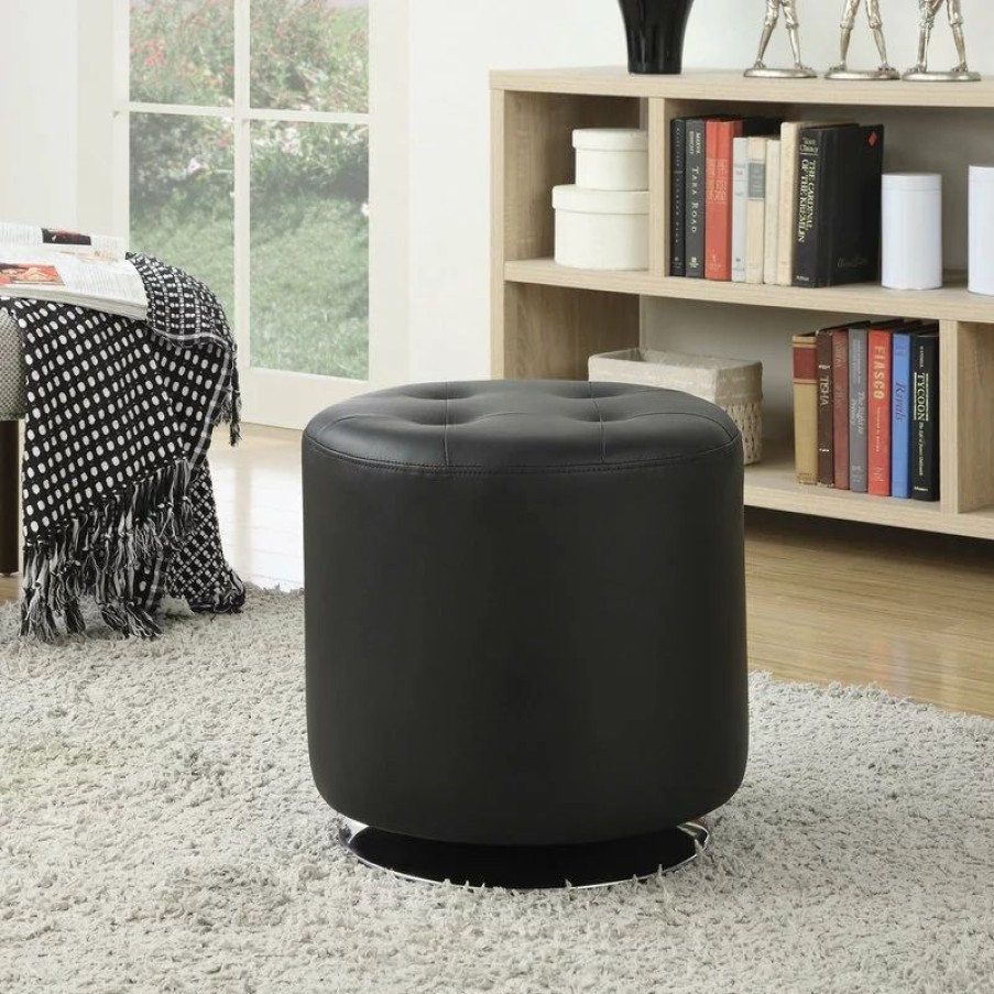 Footstools & Ottomans * | Coaster Home Furnishings Round Leatherette Upholstered Ottoman, Black