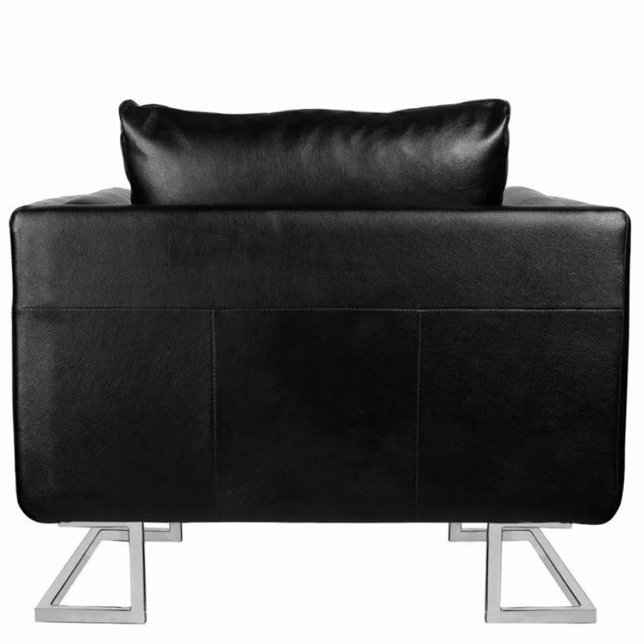 Chairs * | Vida Xl International B.V. Vidaxl Cube Armchair With Chrome Feet Real Leather Black Luxury Furniture Home