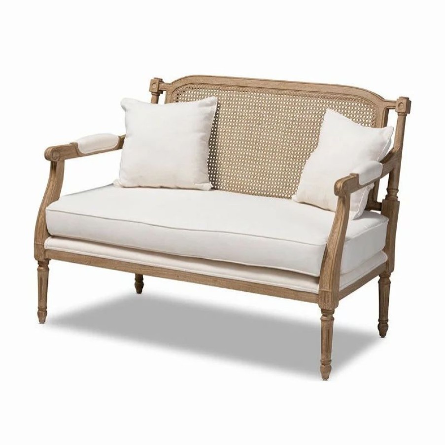 Sofas & Sectionals * | Baxton Studio Clemence Ivory Upholstered Whitewashed Wood Armchair