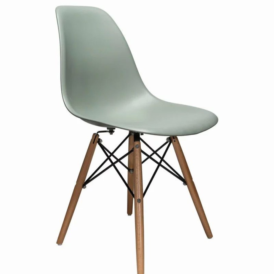 Chairs * | Cozyblock Nature Series Dsw Molded Dining Chair, Beech Wood Eiffel Legs, Moss Gray