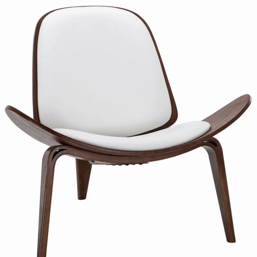 Chairs * | Belleze Tripod Plywood Lounge Chair Faux Leather, White