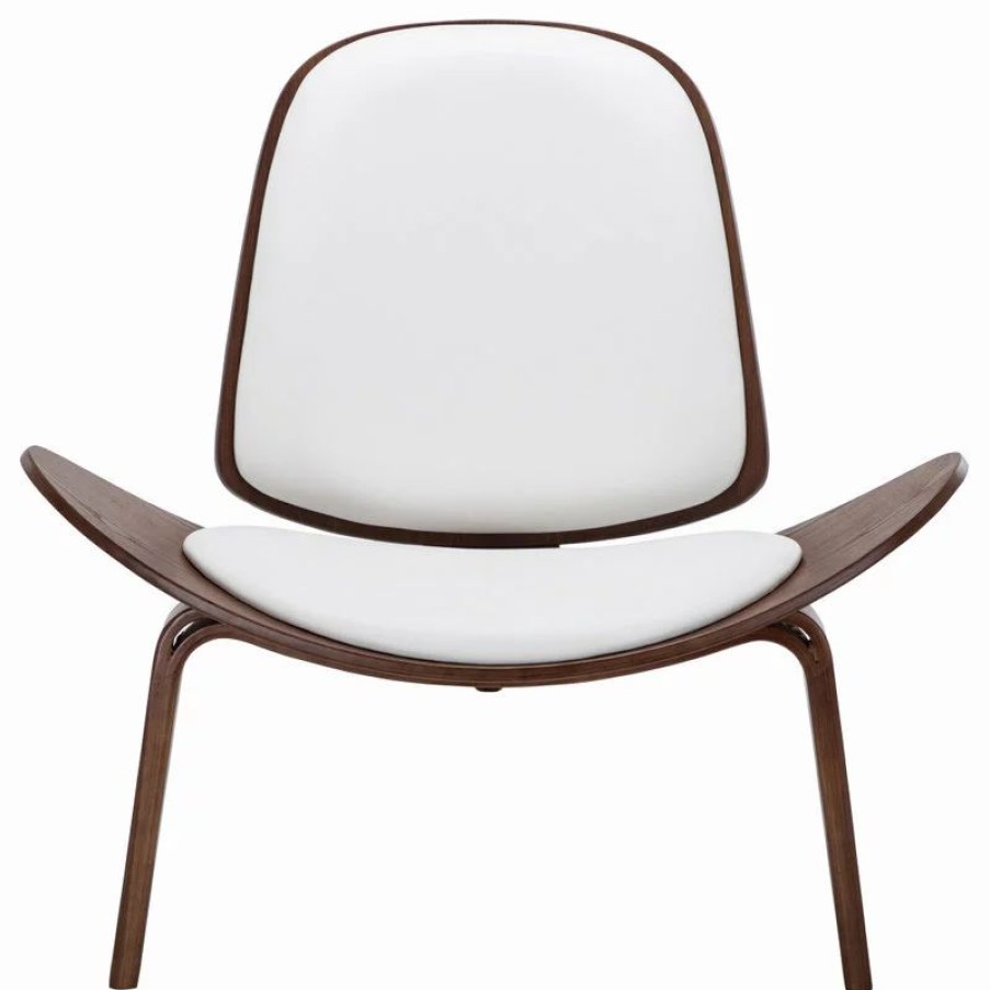 Chairs * | Belleze Tripod Plywood Lounge Chair Faux Leather, White