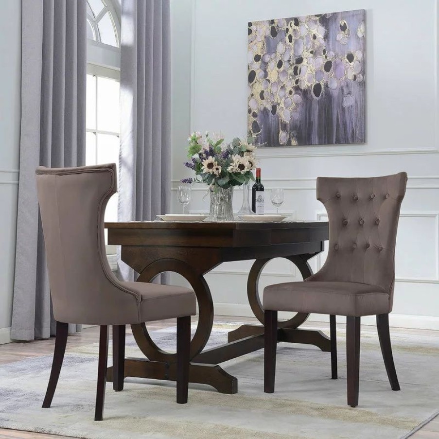 Chairs * | Belleze Parsons Elegant Tufted Upholstered Dining Chair, Set Of 2, Taupe