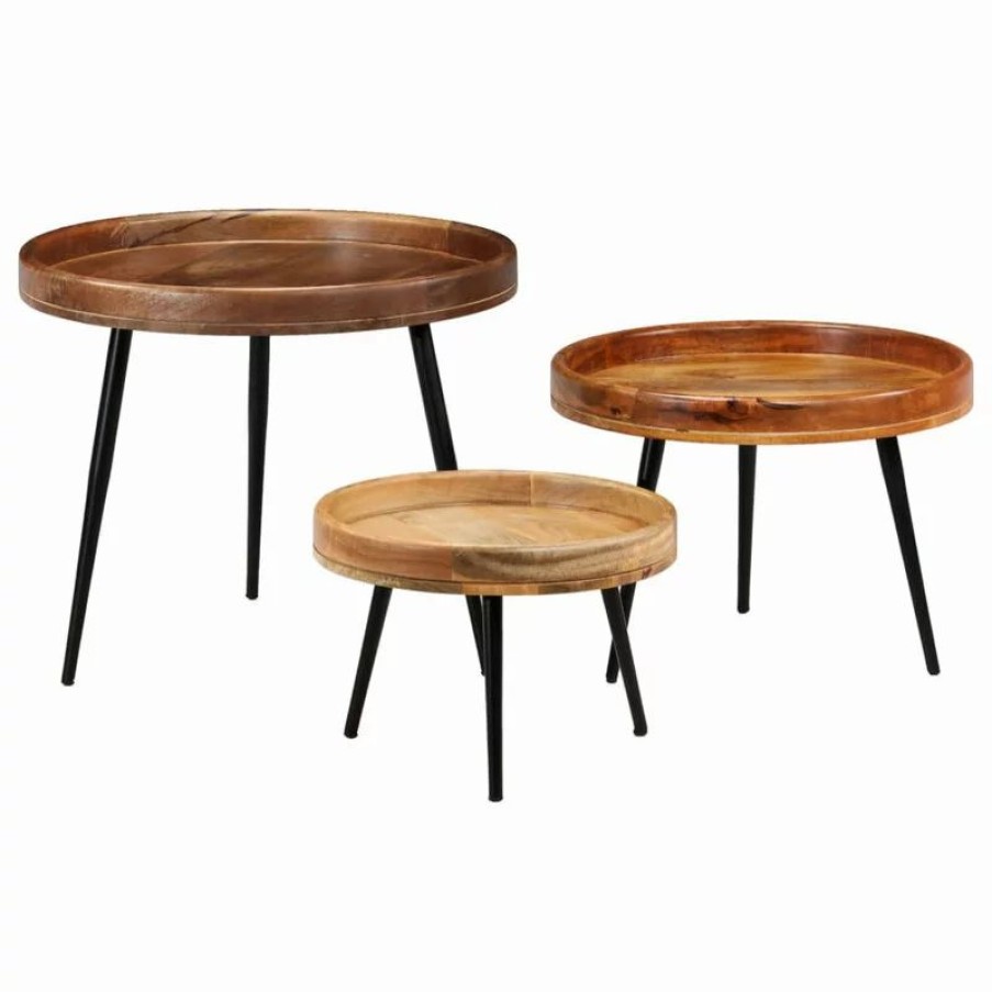 Coffee & Accent Tables * | Vida Xl International B.V. Vidaxl 3 Piece Solid Mango Wood Table Set Steel Coffee Table Living Room Table