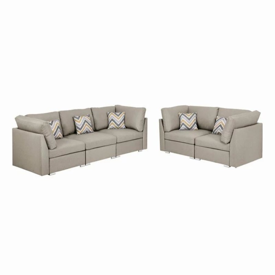 Sofas & Sectionals * | Lilola Home Amira Beige Linen Fabric Sofa And Loveseat Living Room Set With Pillows