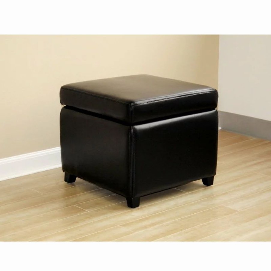 Footstools & Ottomans * | Baxton Studio Full Leather Small Storage Cube Ottoman, Black