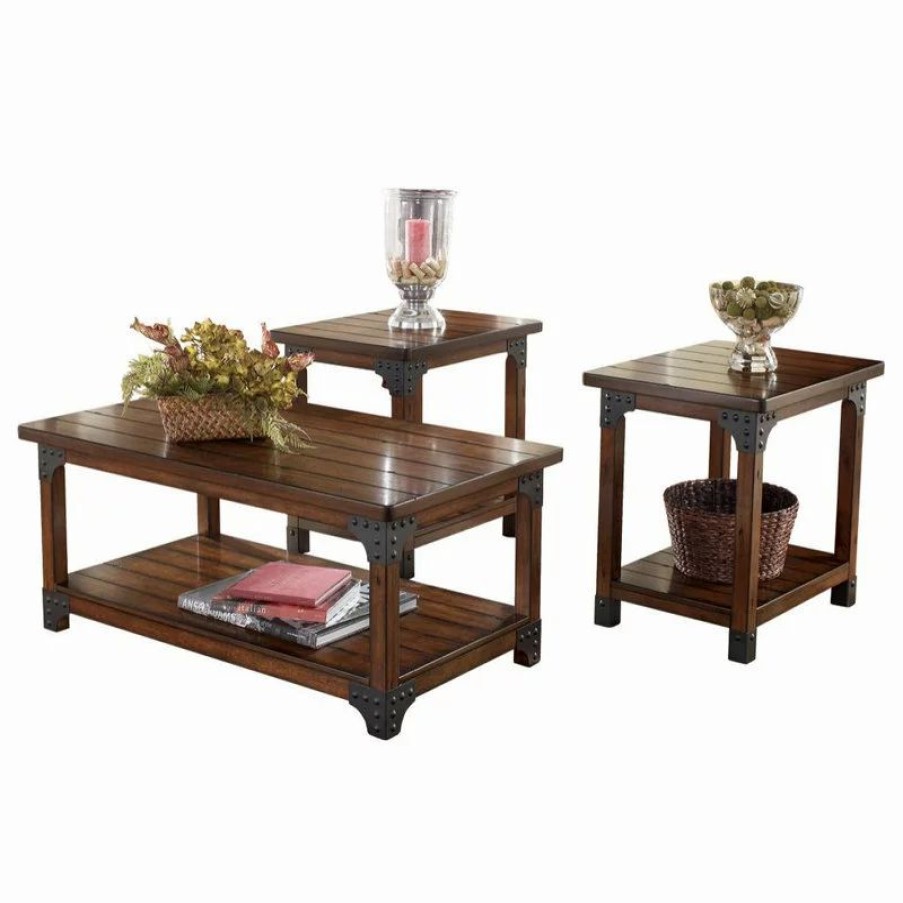 Coffee & Accent Tables * | Ashley Furniture Industries Murphy Table Set, Coffee Table And 2 End Tables, Medium Brown