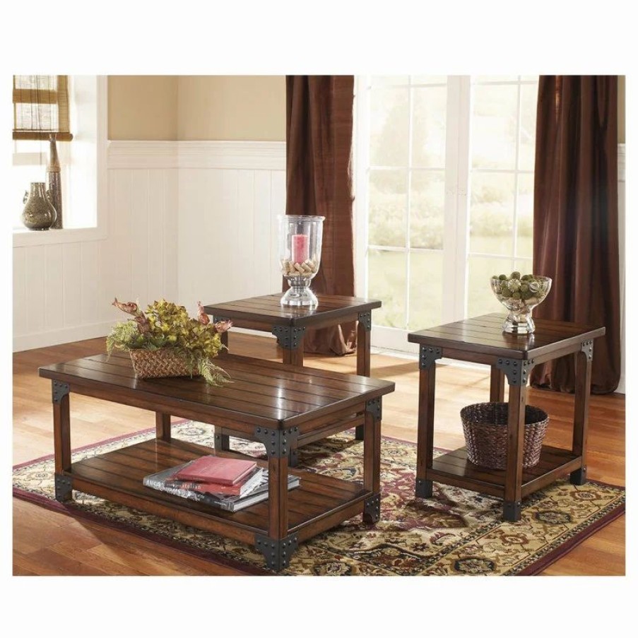 Coffee & Accent Tables * | Ashley Furniture Industries Murphy Table Set, Coffee Table And 2 End Tables, Medium Brown