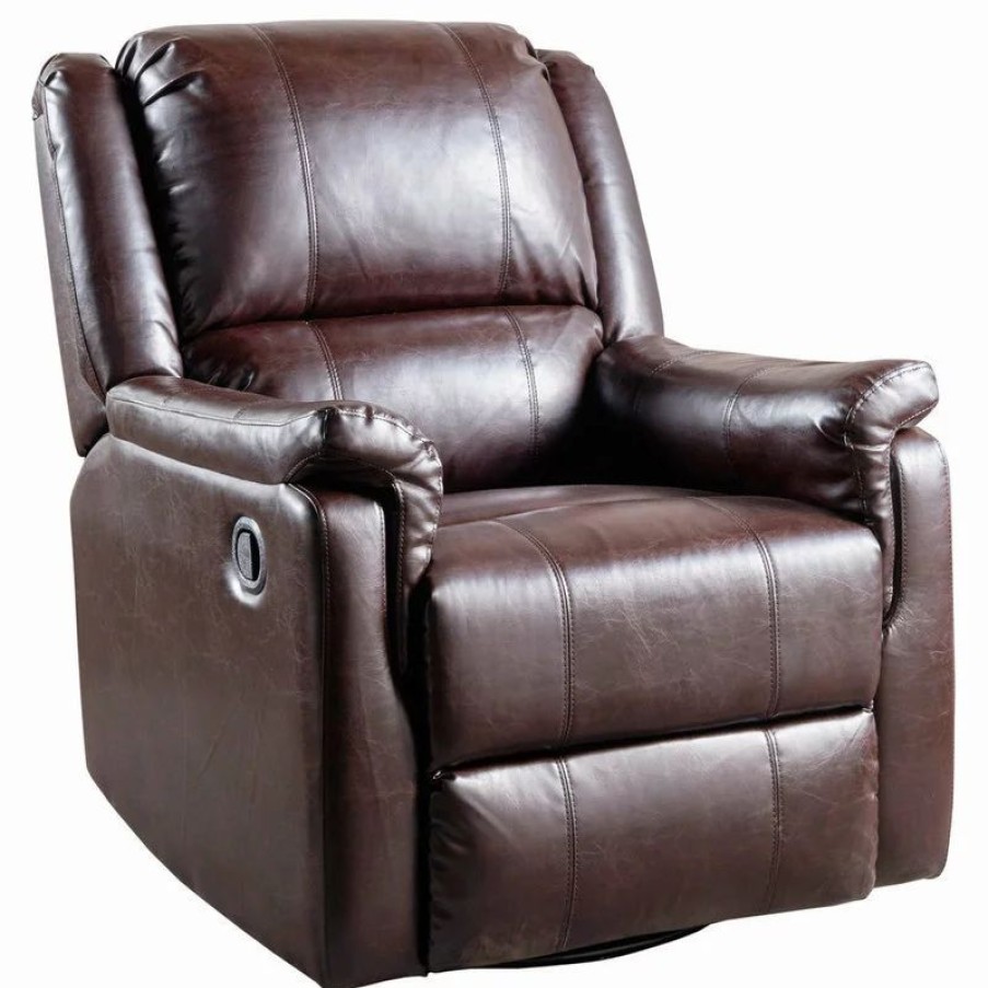 Chairs * | Gdfstudio Gdf Studio Jemma Tufted Brown Leather Swivel Gliding Recliner Chair