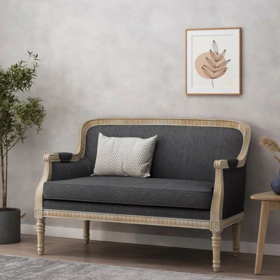 Sofas & Sectionals * | Gdfstudio Alton Fabric Upholstered Loveseat, Charcoal And Natural