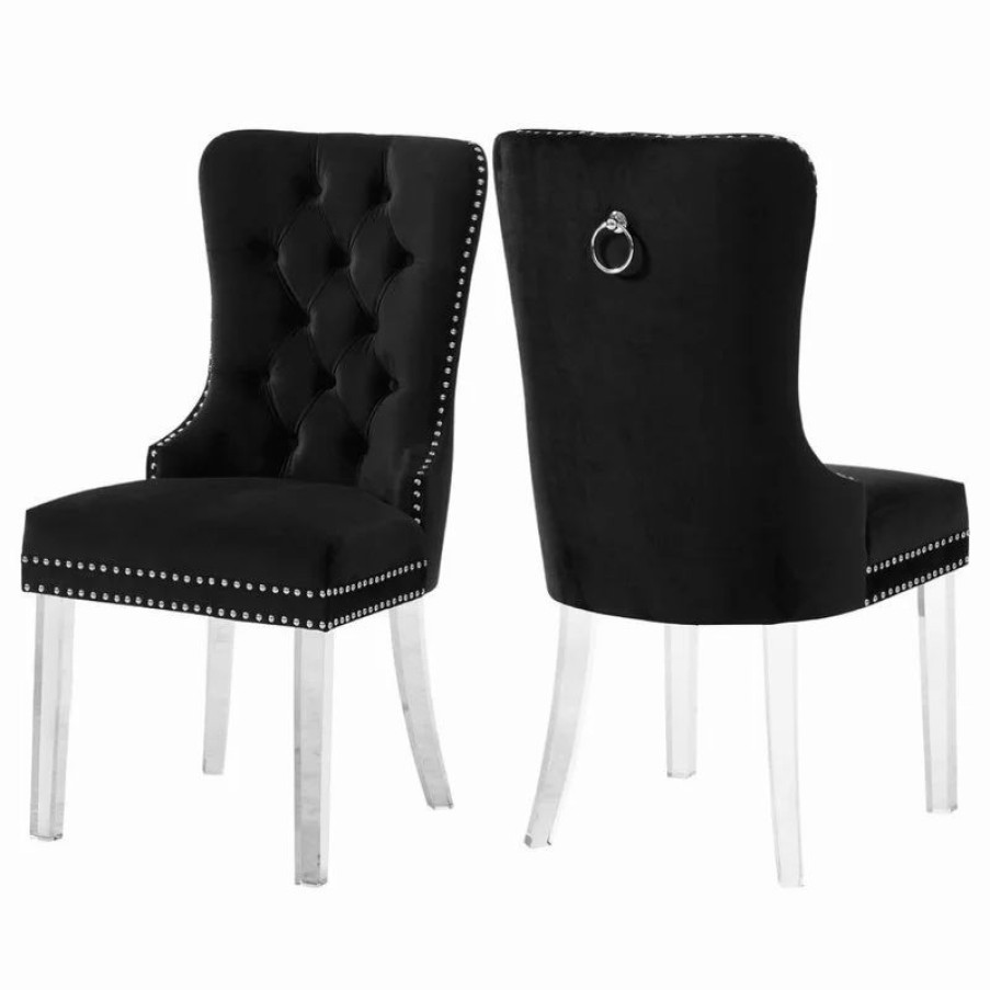 Chairs * | Mod The Dame Dining Chair, Black, Velvet, Set Of 2