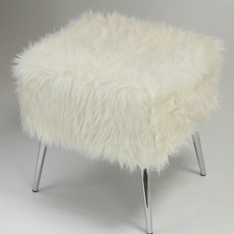 Footstools & Ottomans * | Cortesi Home Olivia White Faux Fur Ottoman, 20