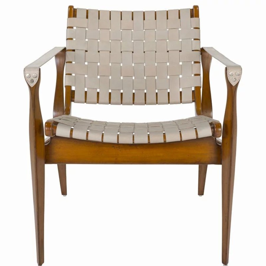 Chairs * | Safavieh Dilan Leather Safari Chair, White/Brown