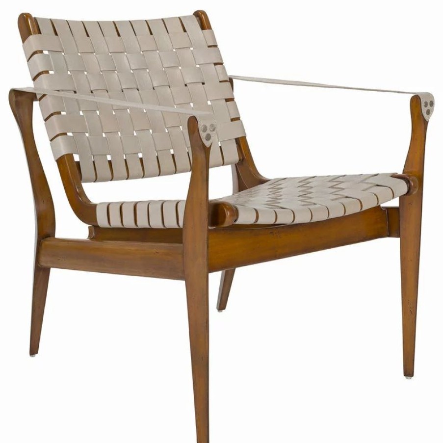 Chairs * | Safavieh Dilan Leather Safari Chair, White/Brown