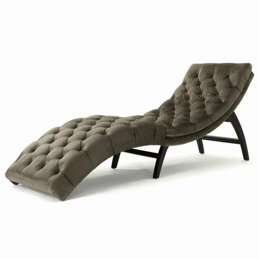 Chairs * | Gdfstudio Gdf Studio Garamond Tufted New Velvet Chaise Lounge, Gray