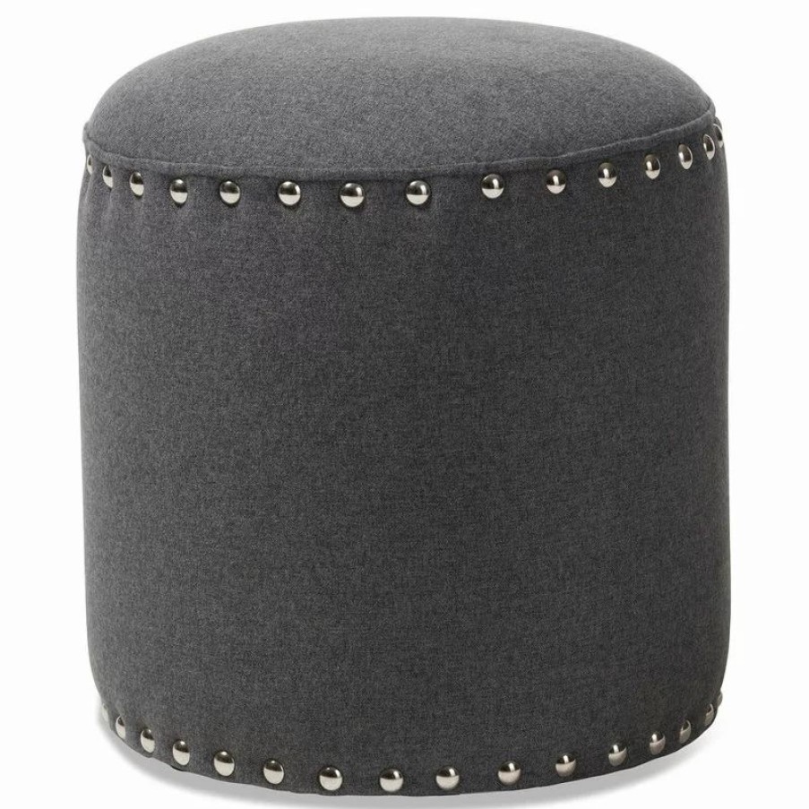 Footstools & Ottomans * | Baxton Studio Rosine Upholstered Nail Trim Ottoman, Gray