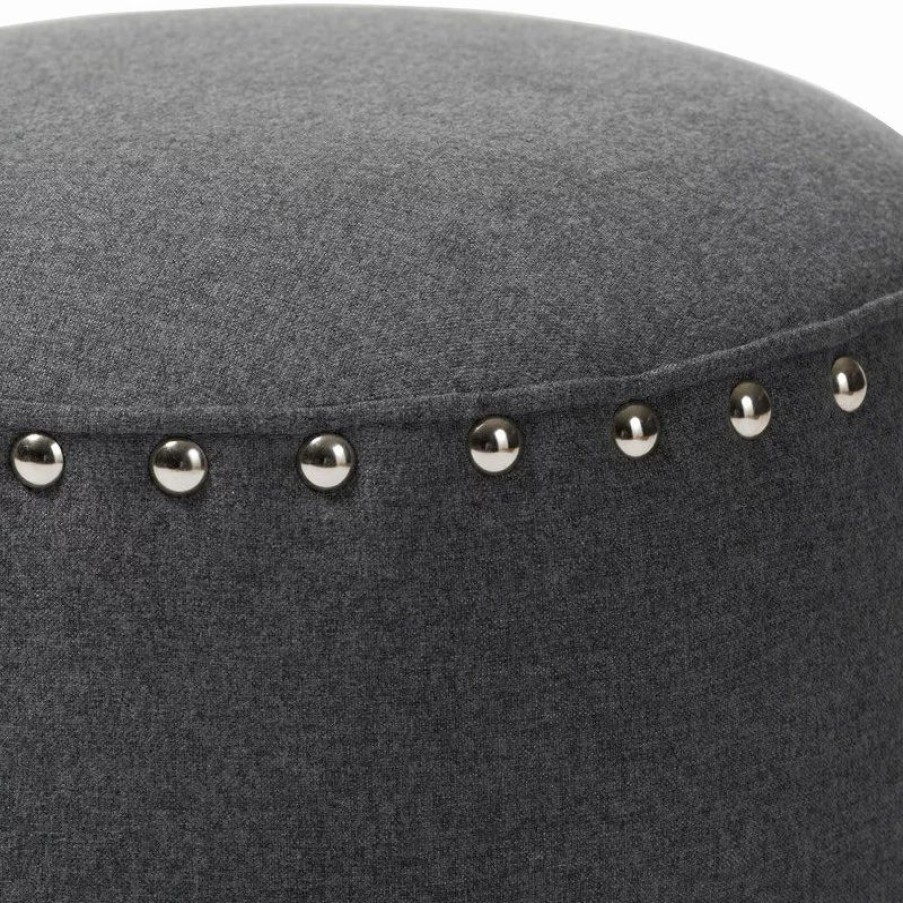 Footstools & Ottomans * | Baxton Studio Rosine Upholstered Nail Trim Ottoman, Gray