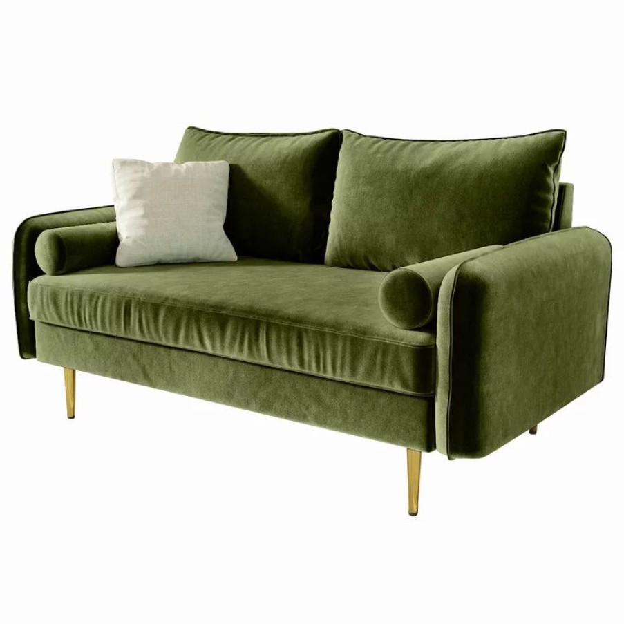 Sofas & Sectionals * | Coosy Home The Audrey I Velvet Round Arm Loveseat, Olive Green