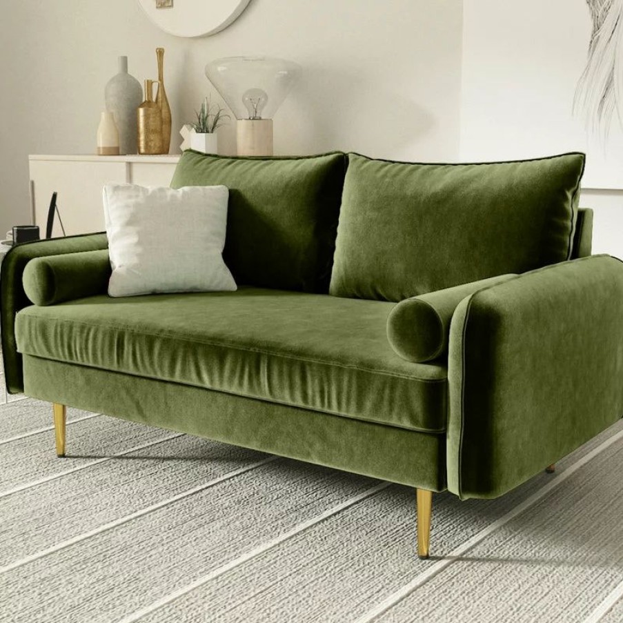 Sofas & Sectionals * | Coosy Home The Audrey I Velvet Round Arm Loveseat, Olive Green