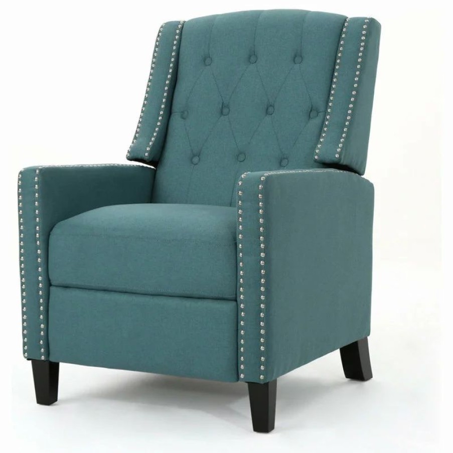 Chairs * | Gdfstudio Gdf Studio Izaak Tufted Back Fabric Recliner Chair, Dark Teal