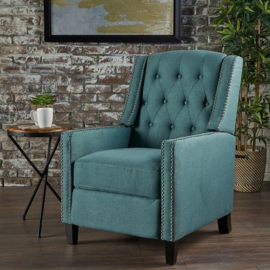 Chairs * | Gdfstudio Gdf Studio Izaak Tufted Back Fabric Recliner Chair, Dark Teal