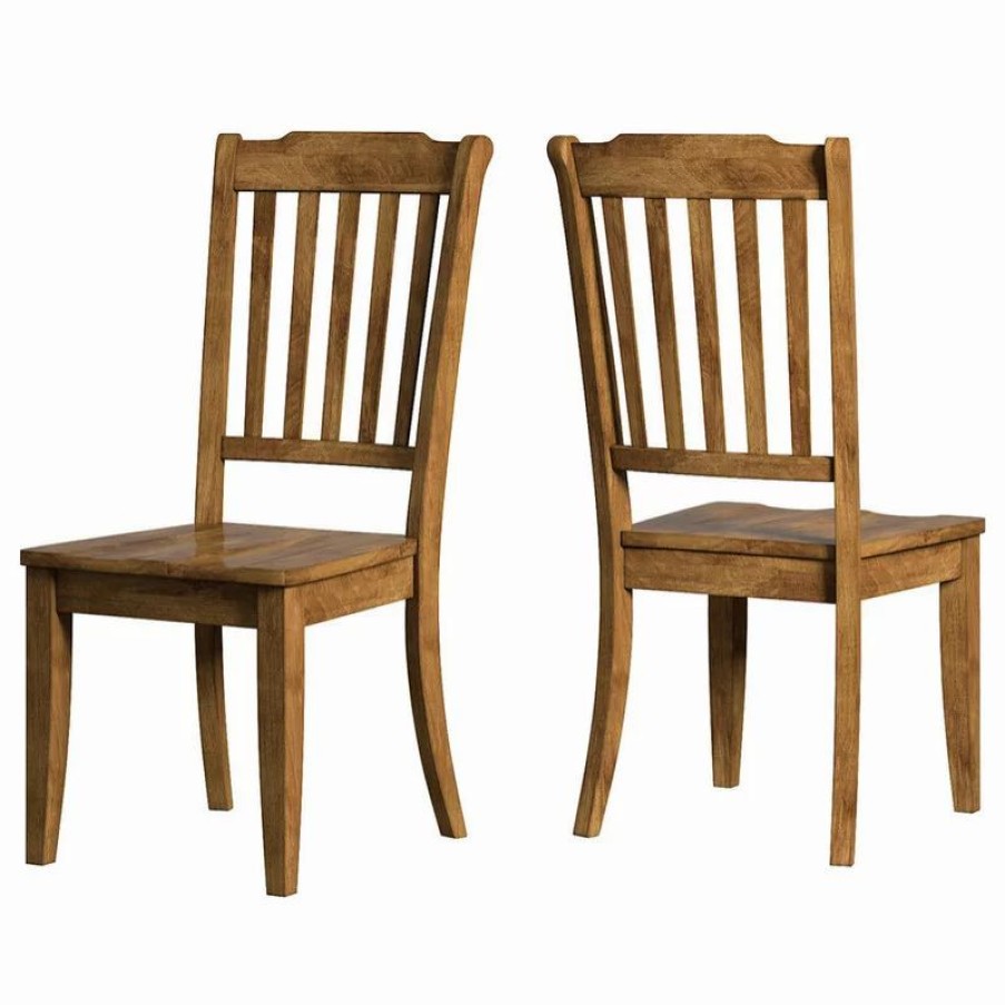 Chairs * | Inspire Q Arbor Hill Slat Back Wood Dining Chair, Set Of 2, Oak