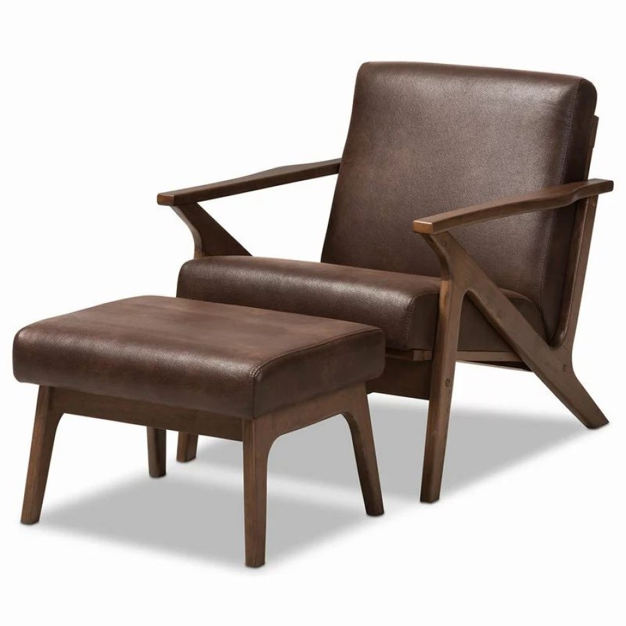 Chairs * | Baxton Studio Bianca Mid-Century Modern Dark Brown Lounge Chair And Ottoman Set, Dark Brown