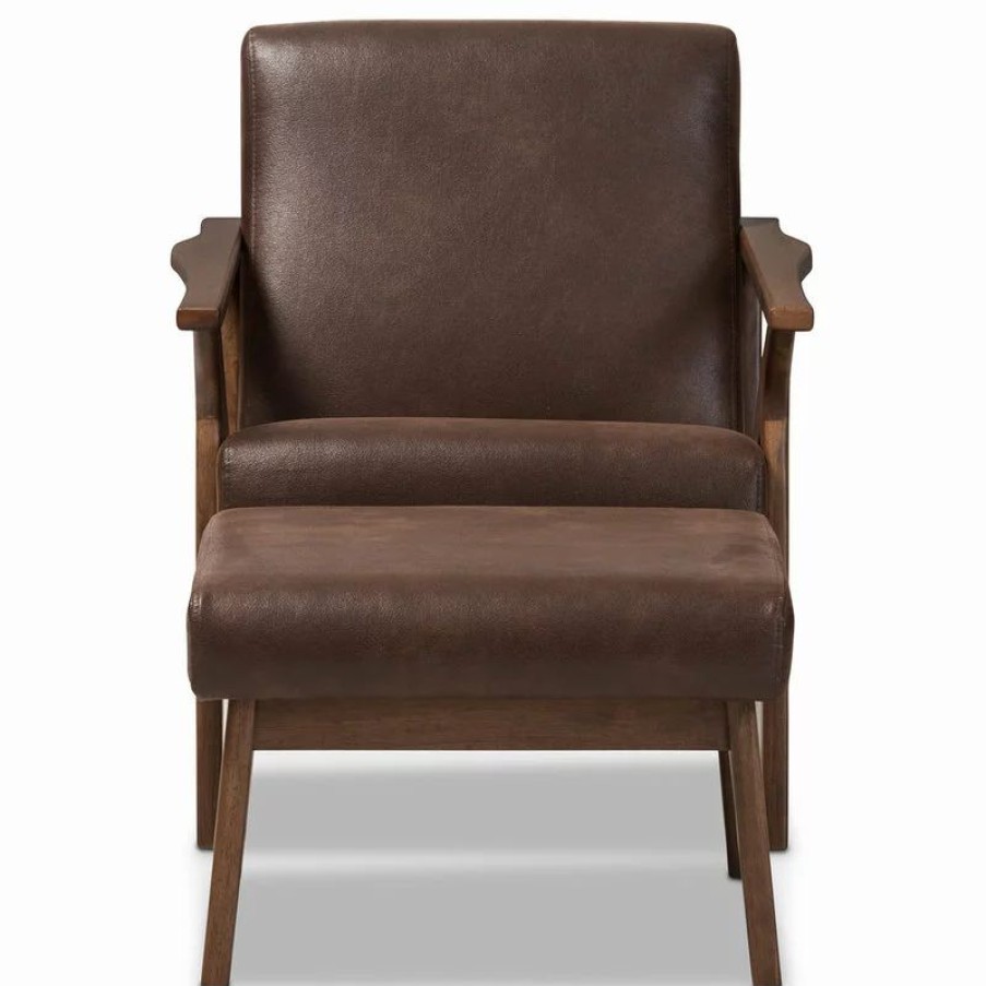 Chairs * | Baxton Studio Bianca Mid-Century Modern Dark Brown Lounge Chair And Ottoman Set, Dark Brown