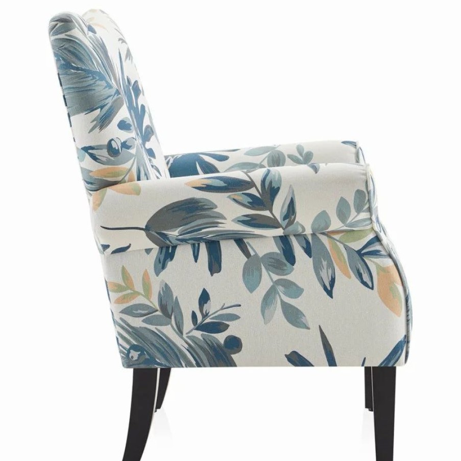 Chairs * | Belleze High Wingback Linen Armchair, Blue Floral