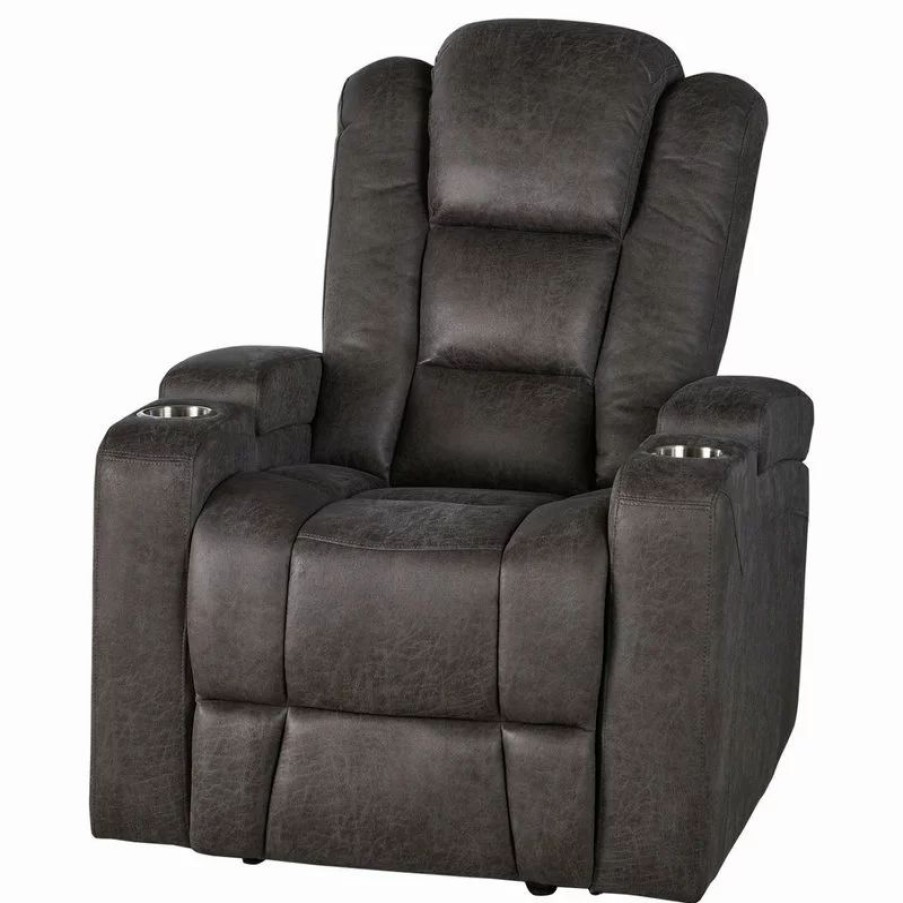 Chairs * | Gdfstudio Gdf Studio Everette Slate Power Recliner With Arm Storage And Usb Cord