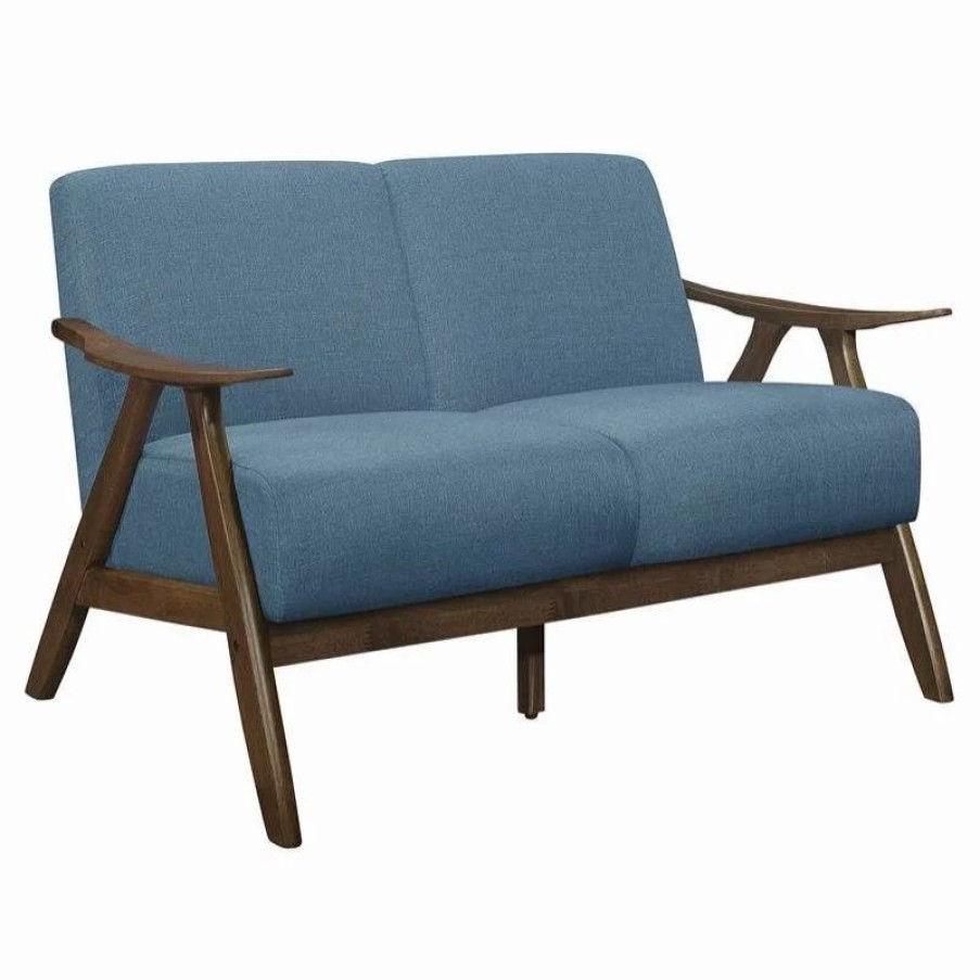 Sofas & Sectionals * | Domain Industries Inc. Lexicon Damala Mid-Century Solid Wood Frame Loveseat In Blue