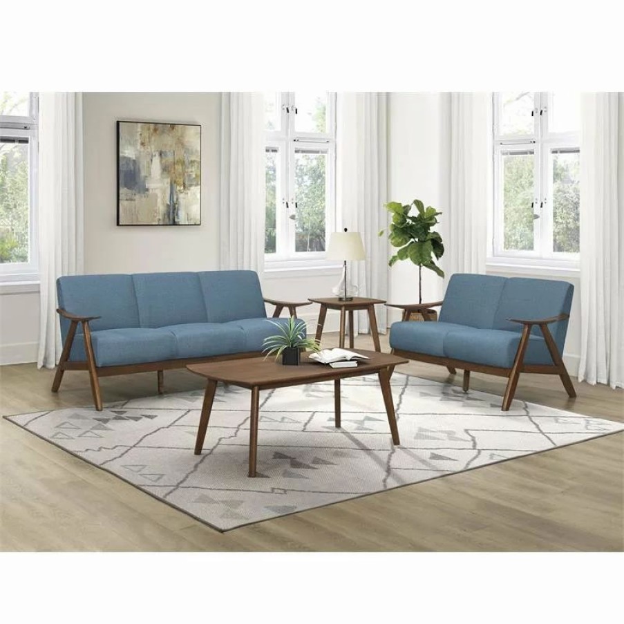 Sofas & Sectionals * | Domain Industries Inc. Lexicon Damala Mid-Century Solid Wood Frame Loveseat In Blue