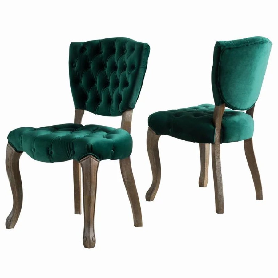 Chairs * | Gdfstudio Gdf Studio Elizabeth Tufted New Velvet Fabric Dining Chairs, Set Of 2, Dark Gree