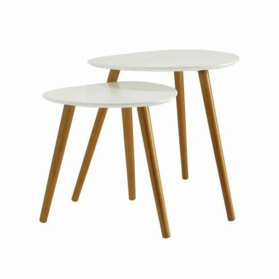 Coffee & Accent Tables * | Convenience Concepts Oslo Nesting End Tables In White And Natural Wood Finish