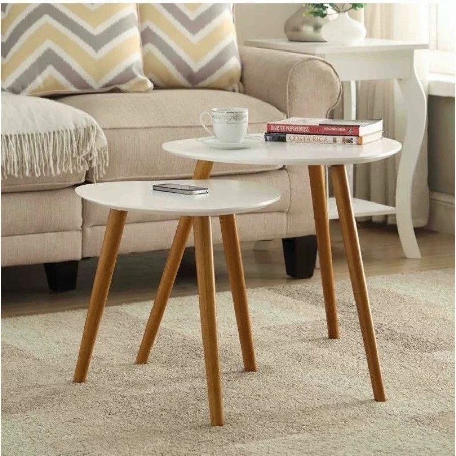 Coffee & Accent Tables * | Convenience Concepts Oslo Nesting End Tables In White And Natural Wood Finish