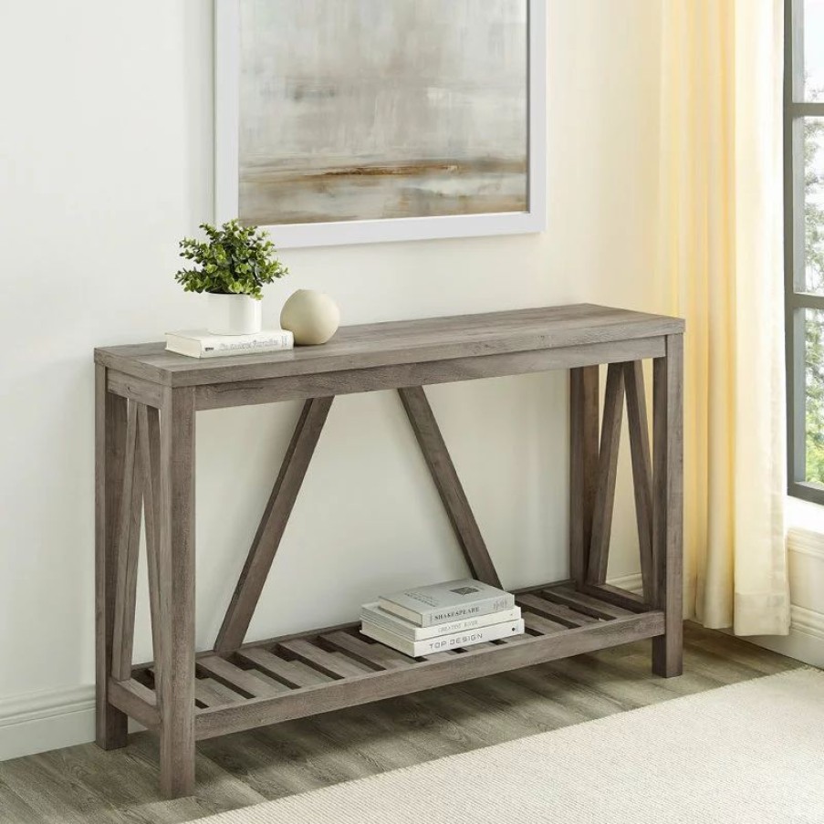 Console Tables * | Walker Edison 52 Modern Farmhouse Entryway Table, Gray Wash