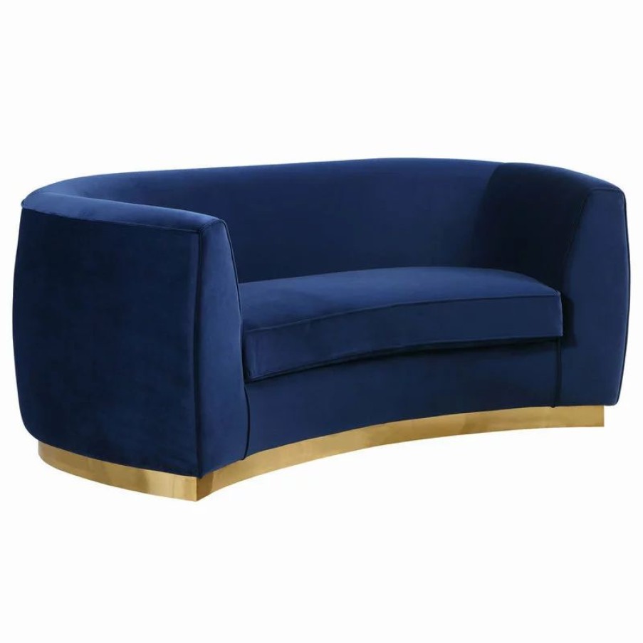 Sofas & Sectionals * | Meridian Furniture Julian Velvet Loveseat, Navy, Gold Base