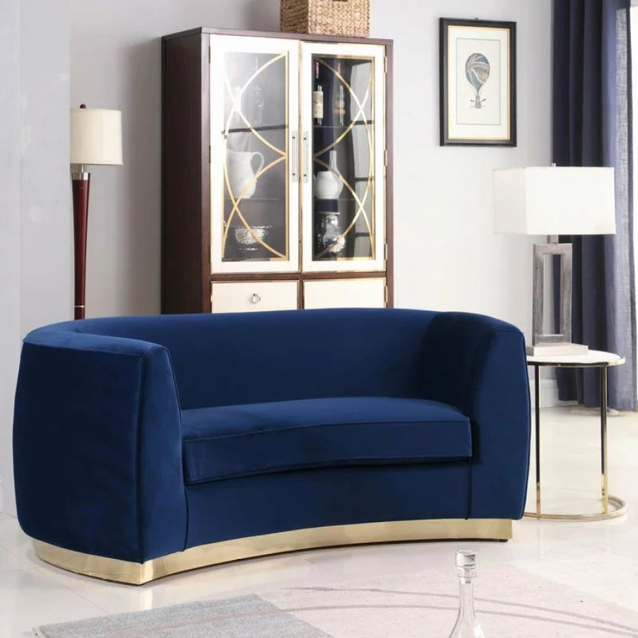 Sofas & Sectionals * | Meridian Furniture Julian Velvet Loveseat, Navy, Gold Base