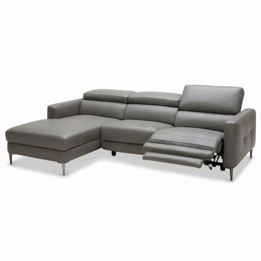 Sofas & Sectionals * | Zuri Furniture Modern Slate Leather Reno Sectional With Power Recliner Seat, Left Chaise