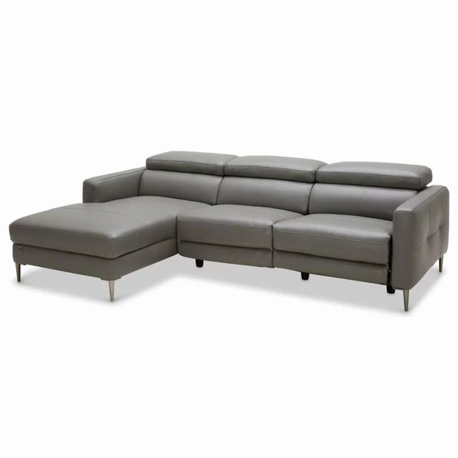 Sofas & Sectionals * | Zuri Furniture Modern Slate Leather Reno Sectional With Power Recliner Seat, Left Chaise