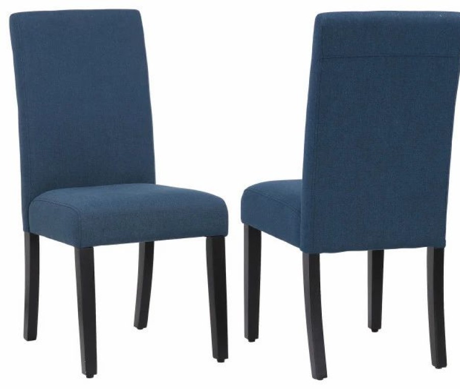 Chairs * | Westintrends Upholstered Linen Fabric Dining Side Chair (Set Of 2), Blue