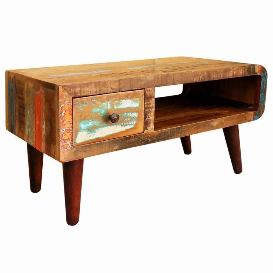 Coffee & Accent Tables * | Vida Xl International B.V. Antique Coffee Table Rustic Reclaimed Wood Living Room Furniture Curved Edge