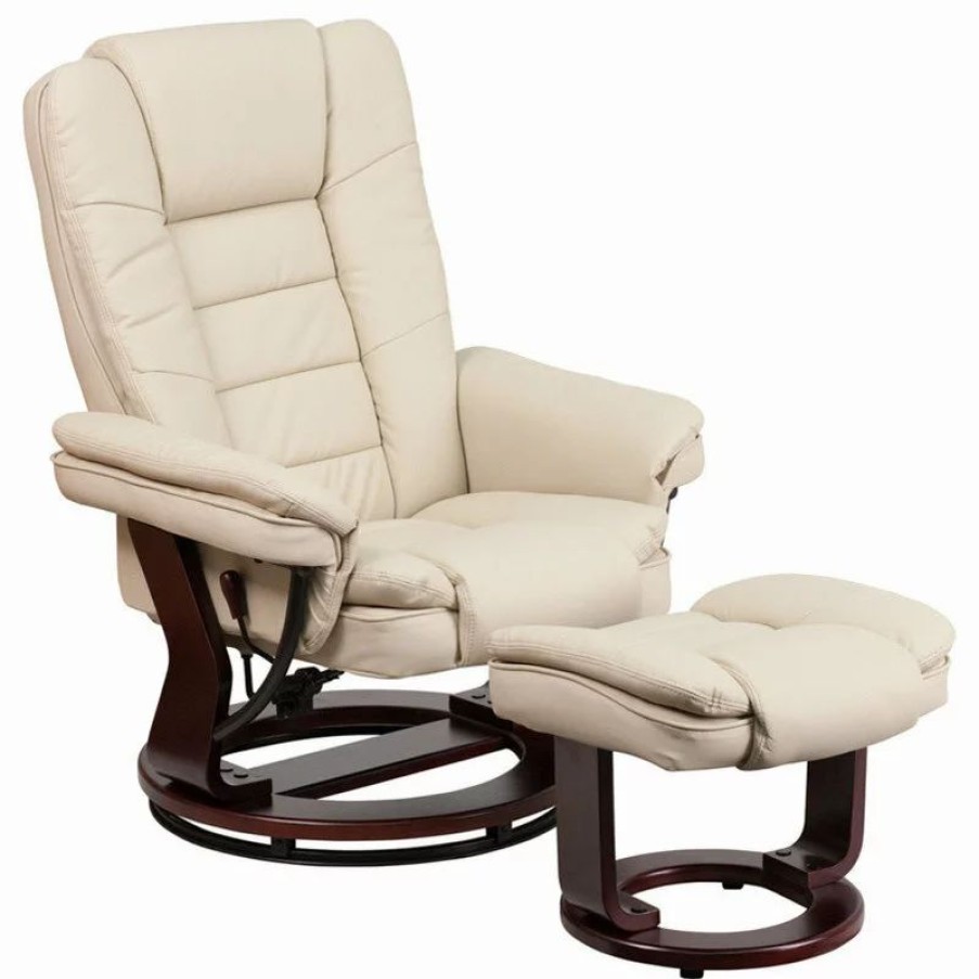 Chairs * | Flash Furniture Contemporary Leather Recliner And Ottoman Set, Beige