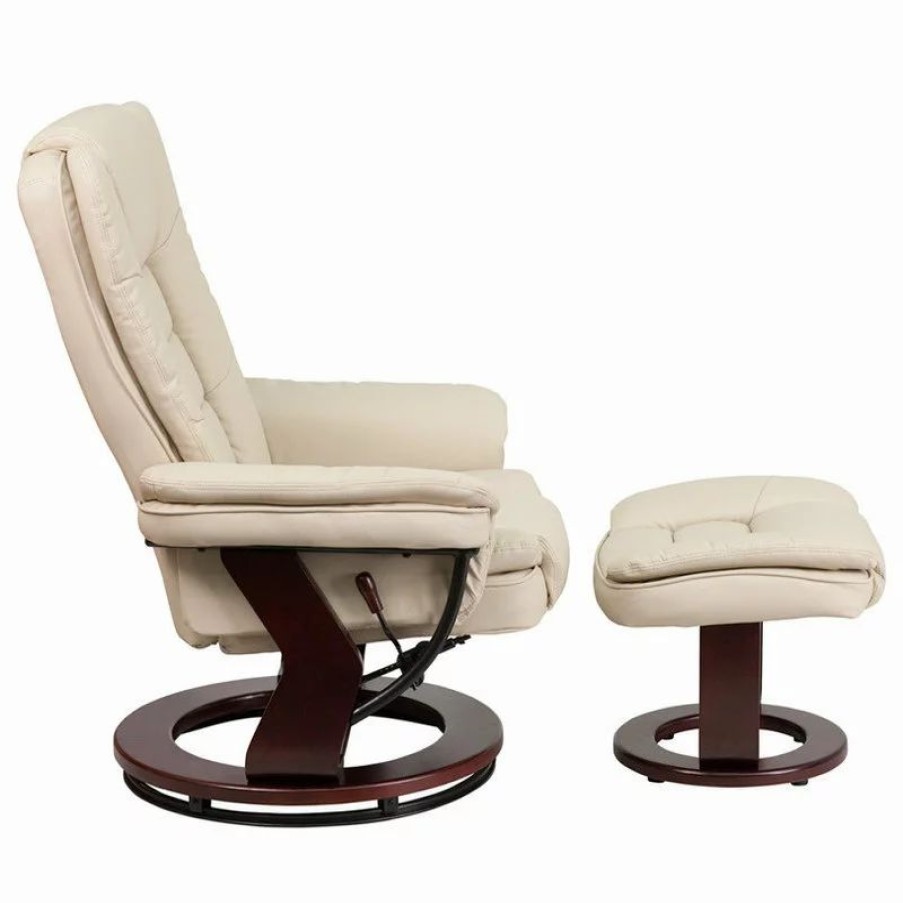 Chairs * | Flash Furniture Contemporary Leather Recliner And Ottoman Set, Beige